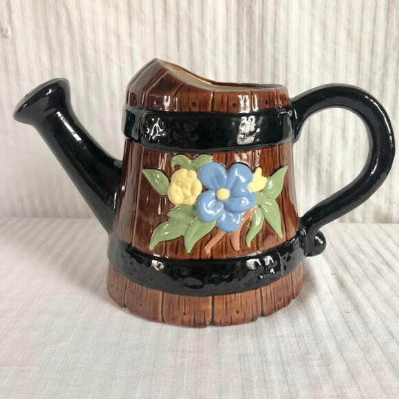 Ceramic Floral Watering Vase W/ Handle - Picture 1 of 10
